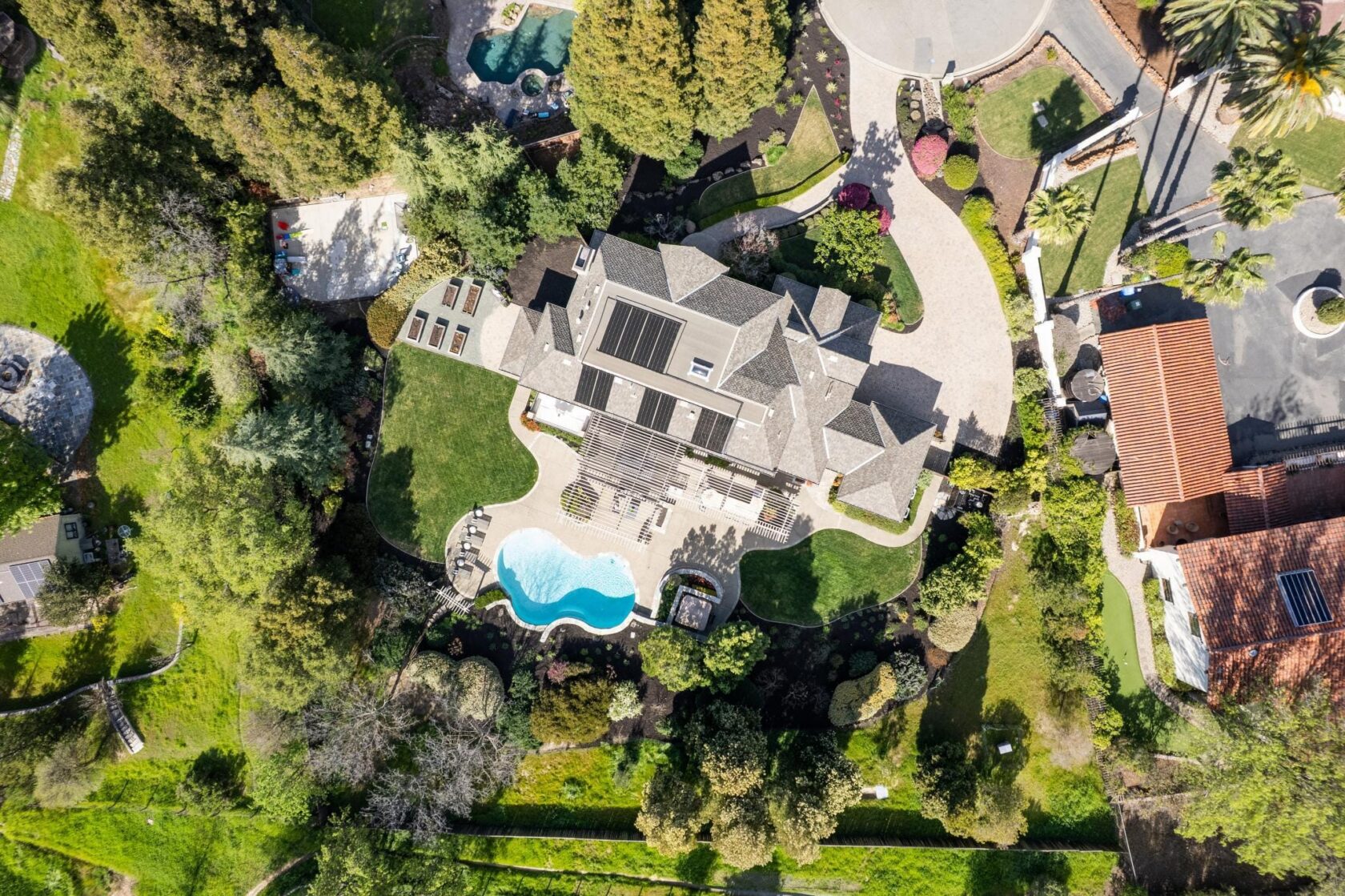 Top-down aerial view of the property at 1179 Sebastian Lane, Walnut Creek 