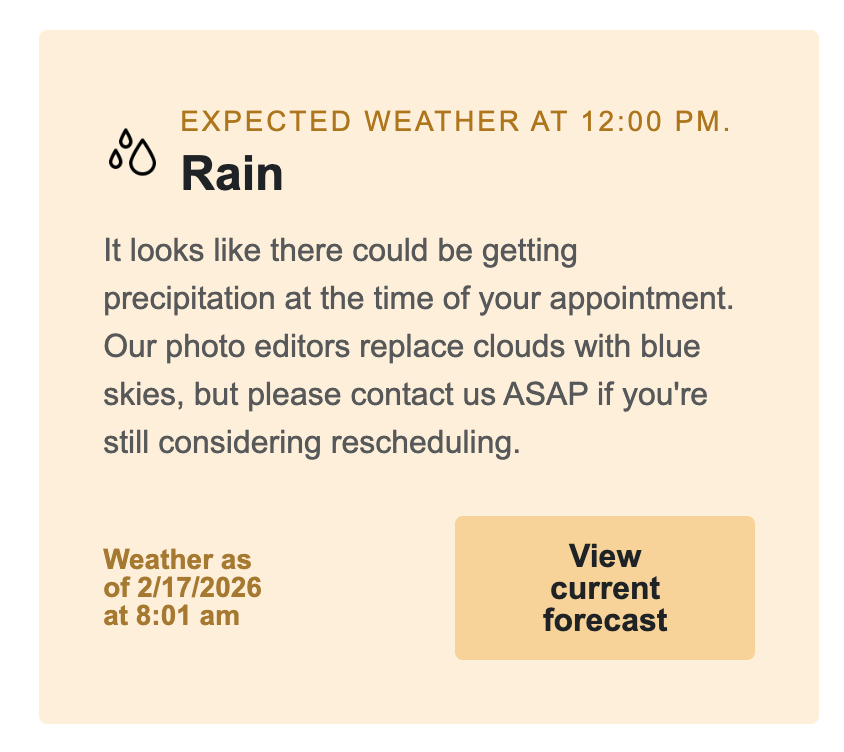 A forecast showing potential for rainy weather